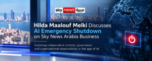 Hilda Maalouf Melki discusses AI emergency shutdown governance on Sky News Arabia Business.